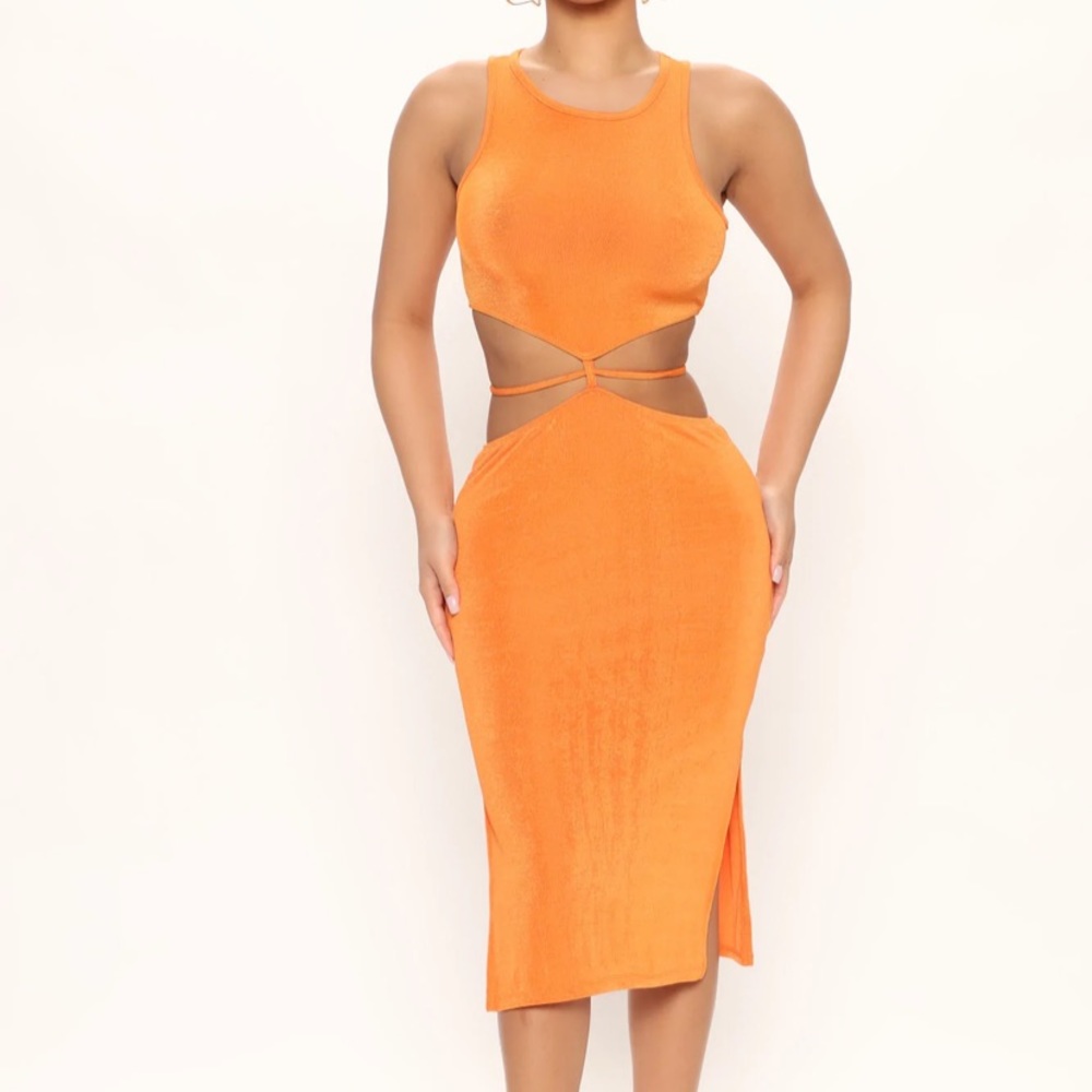 Orange midi dress with openings